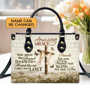 Custom Leather Handbag with Zipper Personalized Gift for Her
