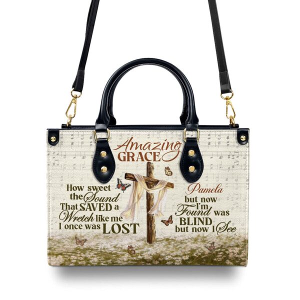 Custom Leather Handbag with Zipper Personalized Gift for Her
