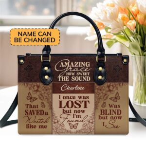 Custom Leather Handbag with Zipper Personalized Grace Gift
