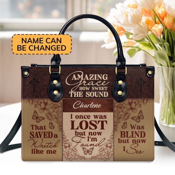 Custom Leather Handbag with Zipper Personalized Grace Gift