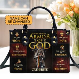 Custom Leather Handbag with Zipper Armor of God Gift - Personalized Women s Purse