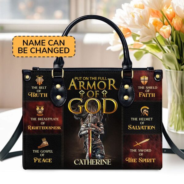 Custom Leather Handbag with Zipper Armor of God Gift – Personalized Women s Purse