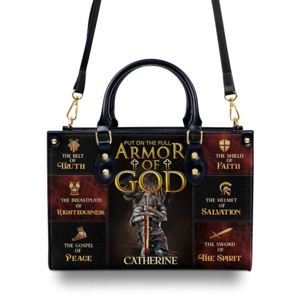 Custom Leather Handbag with Zipper Armor of God Gift – Personalized Women s Purse