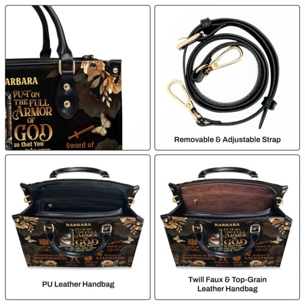 Custom Leather Handbag with Zipper Armor of God Gift: Stylish and Personalized Accessory