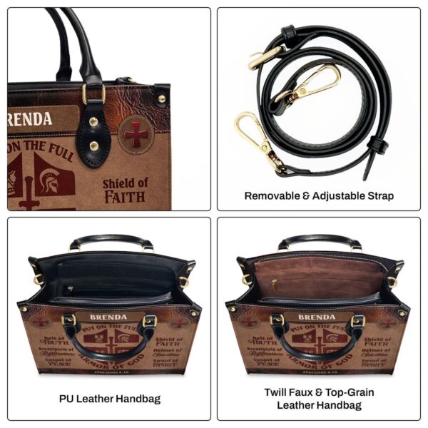 Custom Leather Handbag with Zipper Armor of God Gift – Personalize Your Style