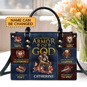 Custom Leather Handbag with Zipper Armor of God Gift - Personalized Stylish Accessory