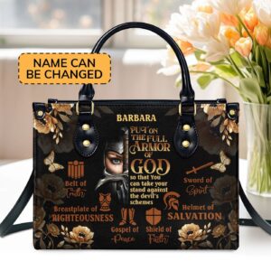 Custom Leather Handbag with Zipper Armor of God Gift: Stylish and Personalized Accessory