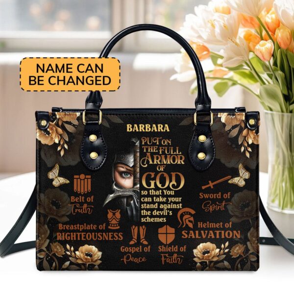 Custom Leather Handbag with Zipper Armor of God Gift: Stylish and Personalized Accessory