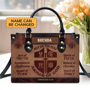 Custom Leather Handbag with Zipper Armor of God Gift - Personalize Your Style