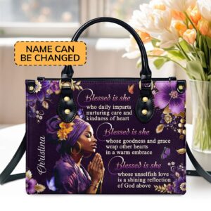 Custom Leather Handbag with Zipper Blessed Is She Gift - Personalized Women s Purse