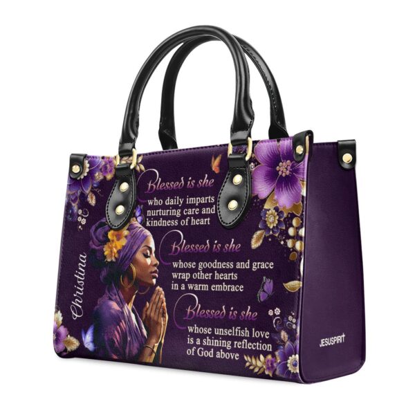 Custom Leather Handbag with Zipper Blessed Is She Gift – Personalized Women s Purse