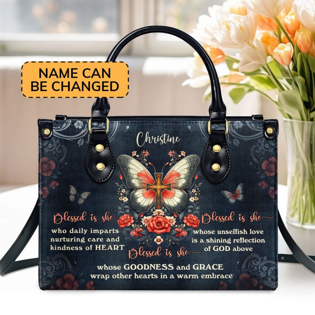Blessed Is She Personalized Leather Handbag with Zipper – Unique Gift Idea Blessed Is She Personalized Leather Handbag with Zipper – Unique Gift Idea