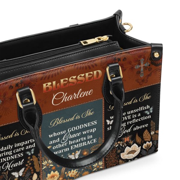 Custom Leather Zipper Handbag Blessed Is She Personalized Gift