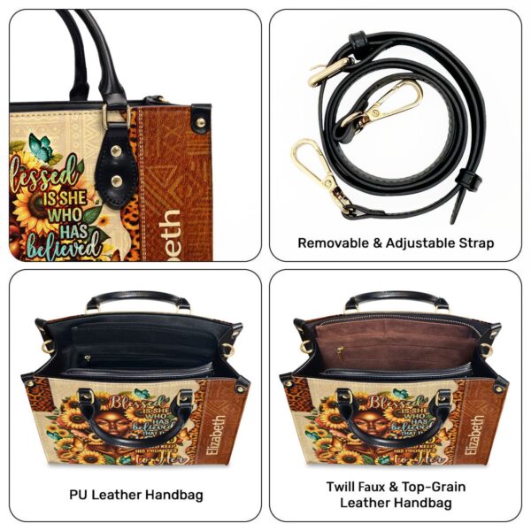 Custom Leather Zipper Handbag Blessed Is She Gift – Personalized Women s Purse