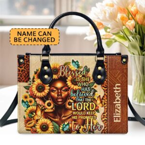 Custom Leather Zipper Handbag Blessed Is She Gift - Personalized Women s Purse