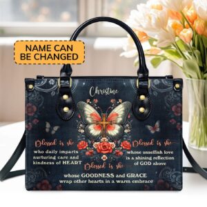 Blessed Is She Personalized Leather Handbag with Zipper - Unique Gift Idea
