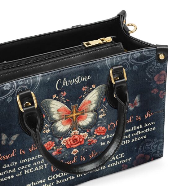 Blessed Is She Personalized Leather Handbag with Zipper – Unique Gift Idea