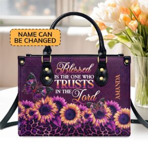 Blessed Trust in the Lord Leather Handbag with Zipper - Personalized Gift