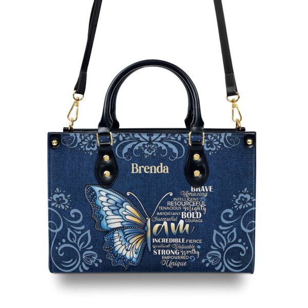 Custom Leather Handbag with Zipper Personalized Courage Gift for Bold and Successful Women