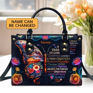 Custom Leather Handbag with Zipper Unique Child of God Gift
