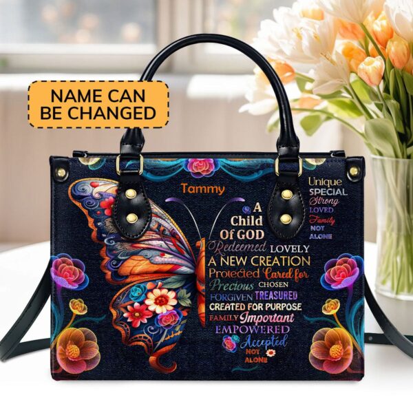 Custom Leather Handbag with Zipper Unique Child of God Gift
