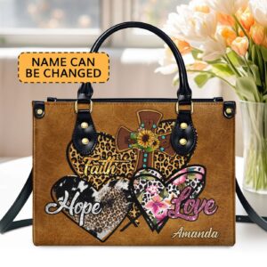 Custom Leather Handbag with Zipper Faith Hope Love Gift - Personalized Purse
