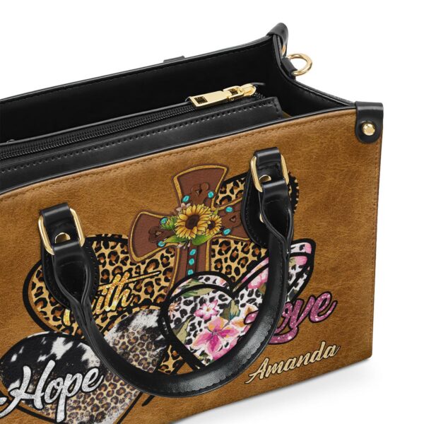 Custom Leather Handbag with Zipper Faith Hope Love Gift – Personalized Purse