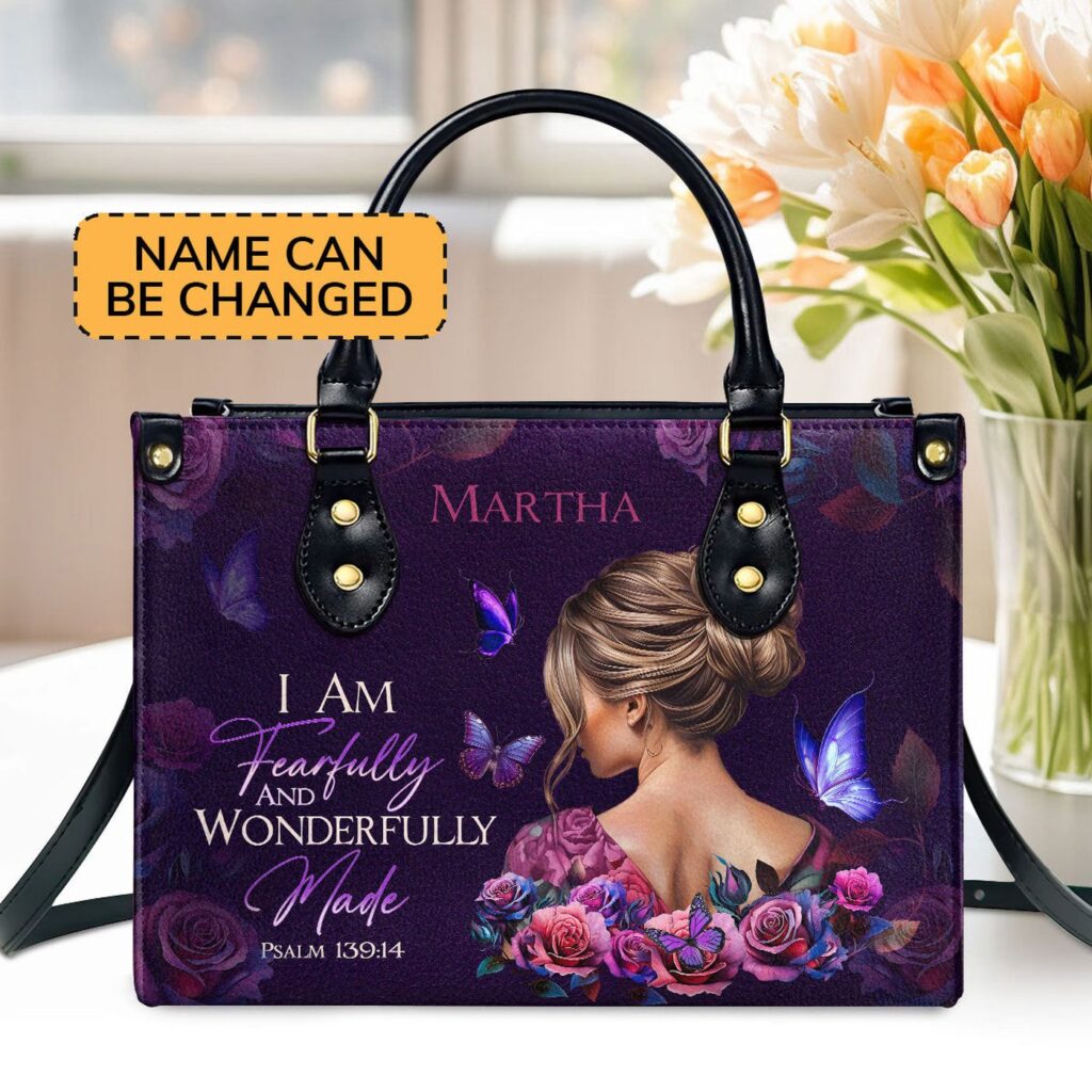 Custom Leather Handbag Fearfully and Wonderfully Made Gift with Zipper Custom Leather Handbag Fearfully and Wonderfully Made Gift with Zipper
