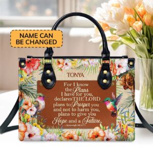 Custom Leather Handbag with Zipper For I Know The Plans I Have for You Gift