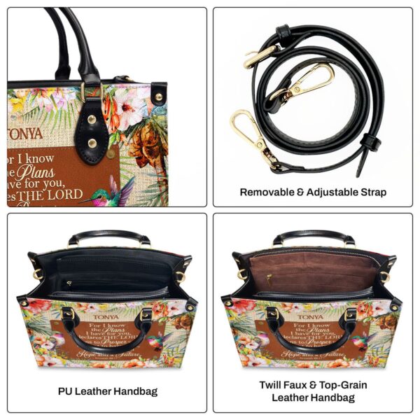 Custom Leather Handbag with Zipper For I Know The Plans I Have for You Gift