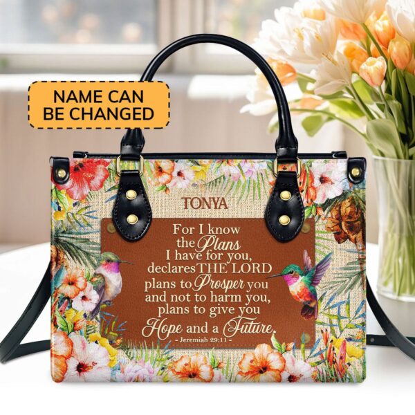 Custom Leather Handbag with Zipper For I Know The Plans I Have for You Gift