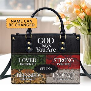 Custom Leather Handbag with Zipper Unique Gift for Her God Says I Am Gift