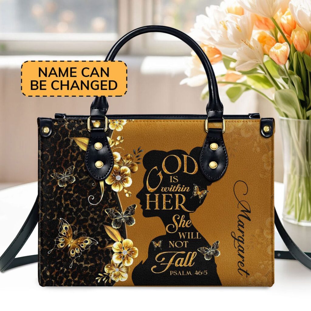 God Is Within Her Gift: Personalized Leather Handbag with Zipper