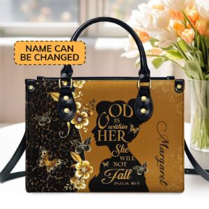 God Is Within Her Gift: Personalized Leather Handbag with Zipper