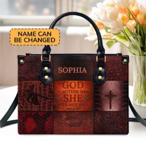 Personalized Leather Handbag with Zipper Inspirational God Is Within Her Gift