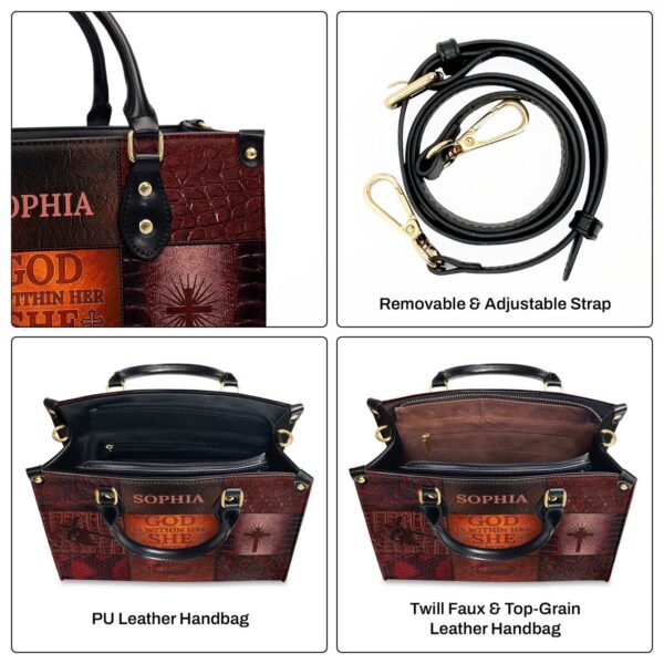 Personalized Leather Handbag with Zipper Inspirational God Is Within Her Gift