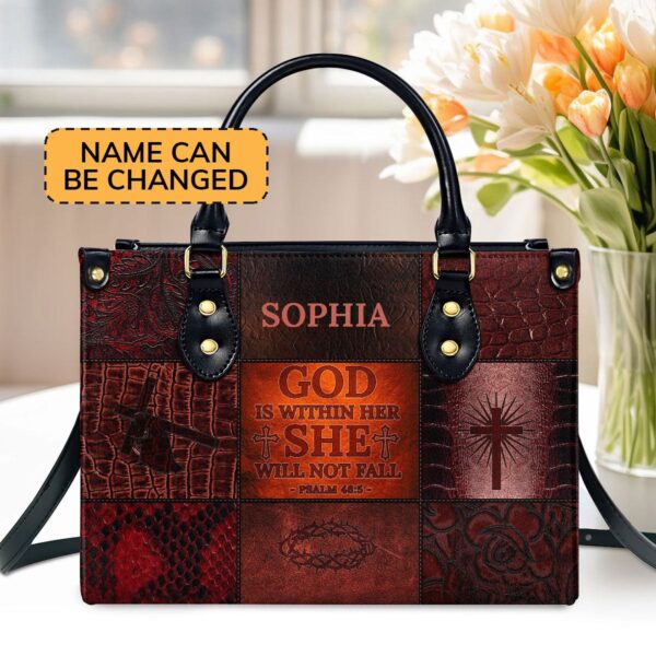 Personalized Leather Handbag with Zipper Inspirational God Is Within Her Gift