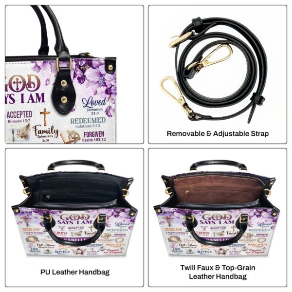 God Says I Am Gift: Personalized Leather Handbag with Zipper