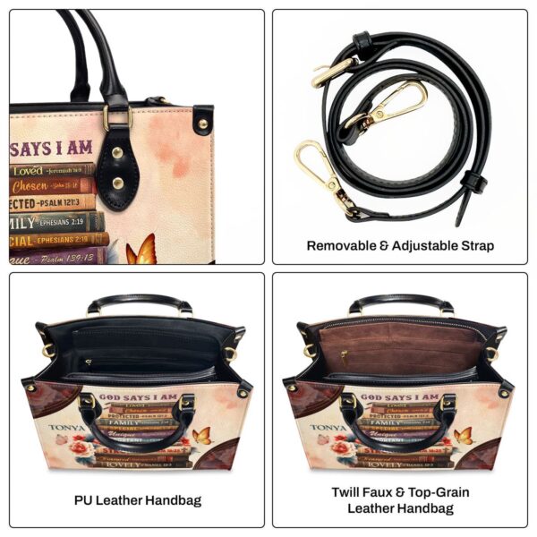 God Says I Am Gift: Personalized Leather Handbag with Zipper