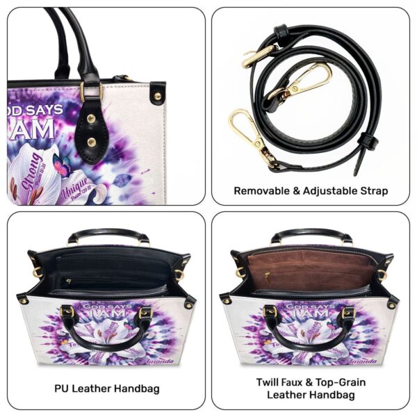 God Says I Am Gift: Personalized Leather Handbag With Zipper