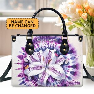God Says I Am Leather Handbag with Zipper - Personalized Gift