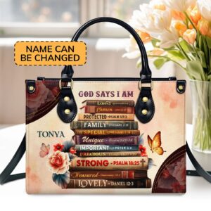 God Says I Am Gift Personalized Leather Handbag with Zipper