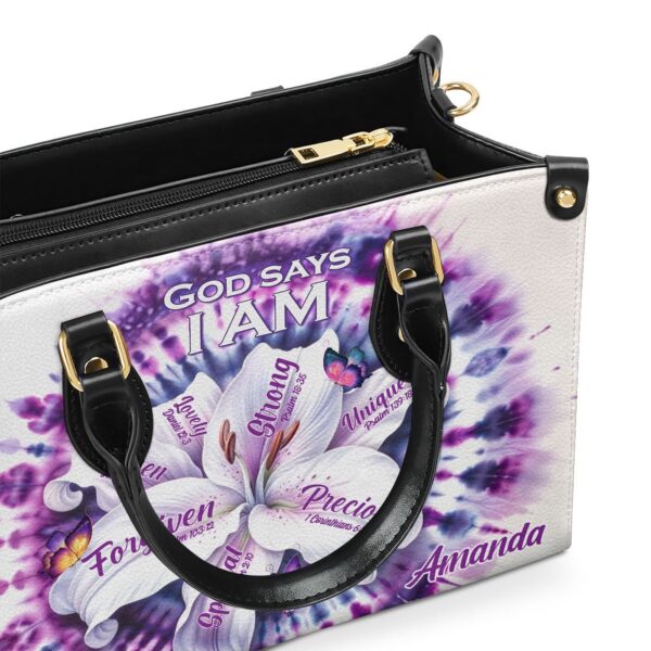 God Says I Am Leather Handbag with Zipper – Personalized Gift