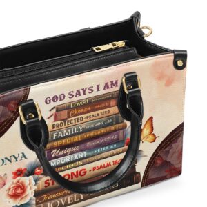 God Says I Am Gift Personalized Leather Handbag with Zipper 1