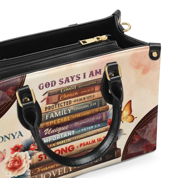 God Says I Am Gift Personalized Leather Handbag with Zipper