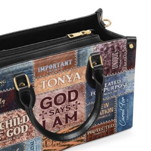 Custom Leather Handbag with Zipper Personalized God Says I Am Gift 1