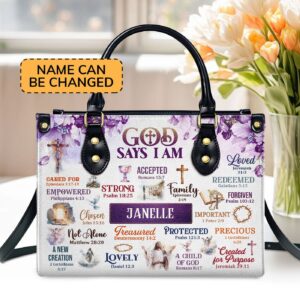 God Says I Am Gift: Personalized Leather Handbag with Zipper