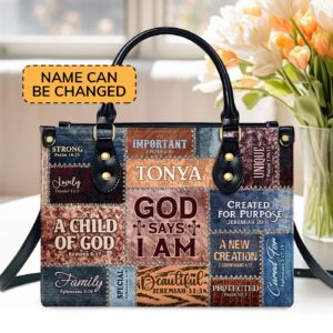 Custom Leather Handbag With Zipper: God Says I Am Gift Personalized Purse