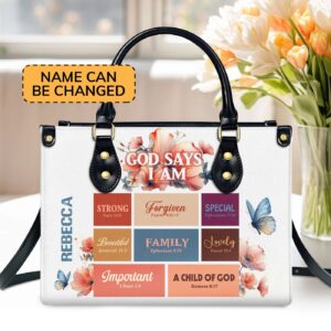 God Says I Am Gift: Personalized Leather Handbag with Zipper