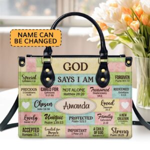 God Says I Am Personalized Leather Handbag with Zipper - Gift for Her